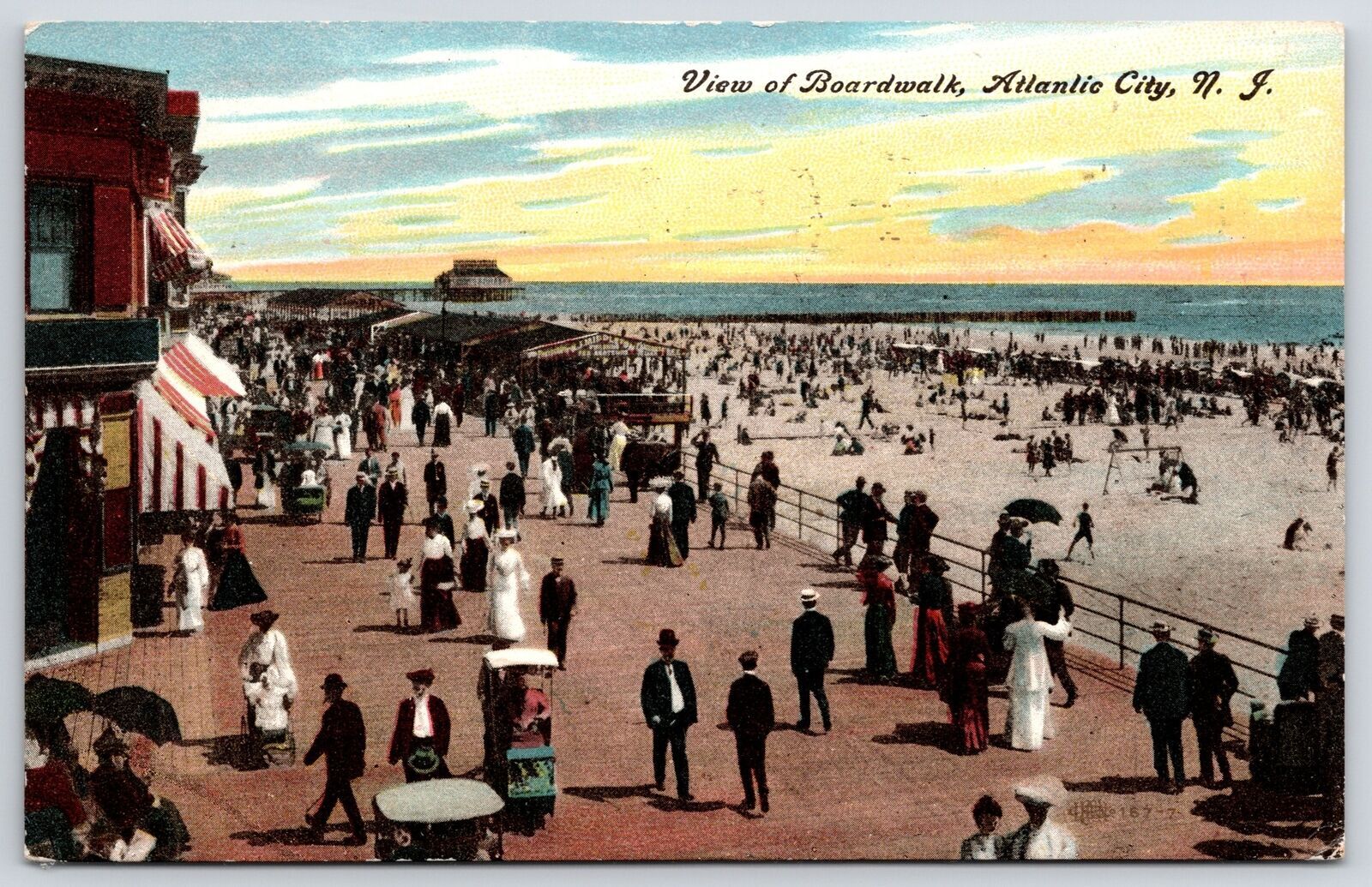 1908 The View Of Boardwalk Atlantic City New Jersey NJ Sunset Posted ...