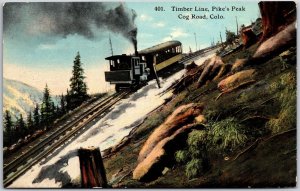 Timber Line Pike's Peak Cog Road Colorado CO Transportation Train Postcard