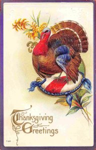 Thanksgiving Day Turkey Happy Holiday Purple Trim 1910c postcard