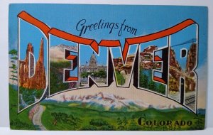 Greetings From Denver Colorado Large Letter Linen Postcard Mountain Kropp Unused