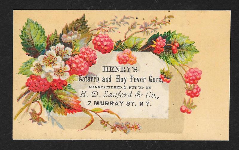 VICTORIAN TRADE CARD Henry's Catarrh Hay Fever Cure