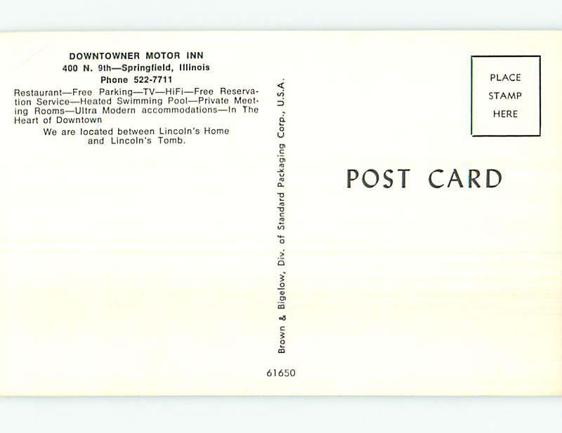 Pre-1980 DOWNTOWNER MOTOR INN MOTEL Springfield Illinois IL L2199