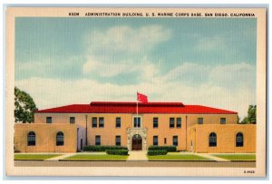 c1950 Administration Building US Marine Corps Base Flag San Diego CA Postcard