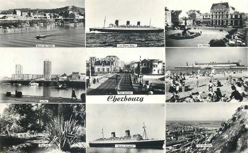 Postcard France Cherbourg Queen Elizabeth multi view