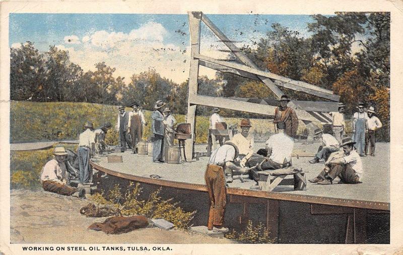 C28/ Tulsa Oklahoma Ok Postcard 1919 Working on Steel Oil Tanks Occupational