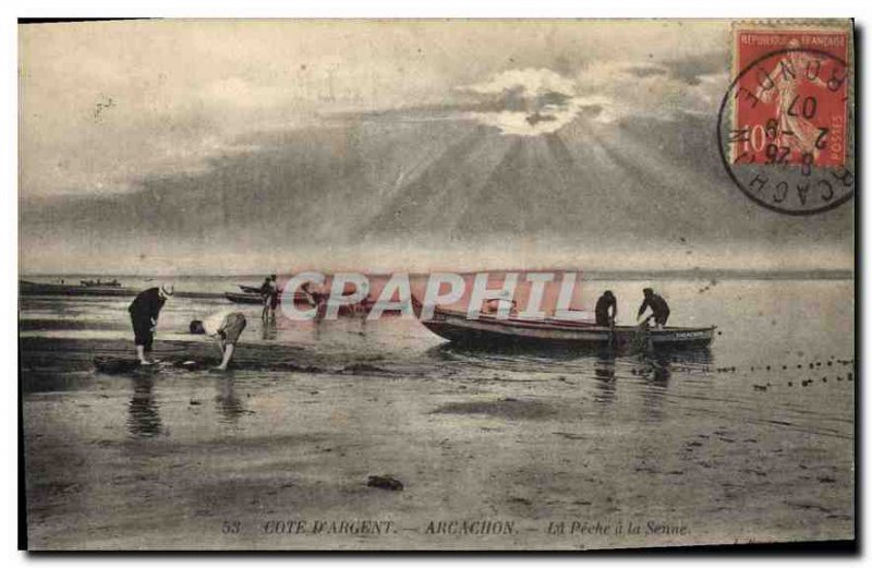 Old Postcard Cote d'Argent Arcachon la Peche a Seine