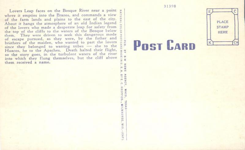 Lovers Leap on the Bosque River - Waco TX, Texas - Linen