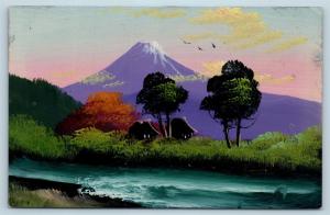 Postcard Japan Hand Painted Art Purple Mount Fuji c1920s M15