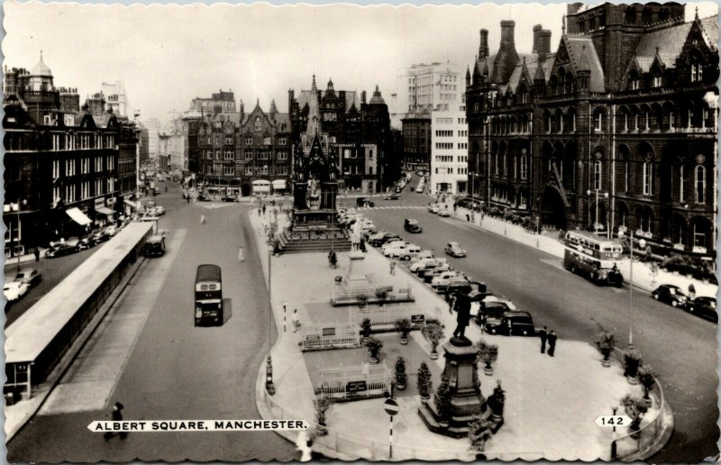 Vtg Albert Square Street View Manchester UK United Kingdom RPPC Postcard