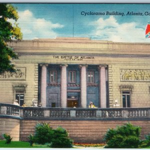 c1940s Atlanta, GA Cyclorama Building Confederacy vs Union Flags Grant Park A219