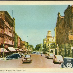 c1940s Woodstock ON Main St Postcard Grafton's John White Co PECO Retail Ottawa