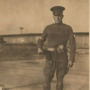 Military Police MP Holding Gun US Soldier WWI WW1 Army Men RPPC Photo Postcard 