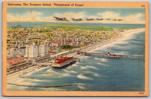 Vtg Galveston Texas TX The Treasure Island Airplanes 1940s Aerial View Postcard