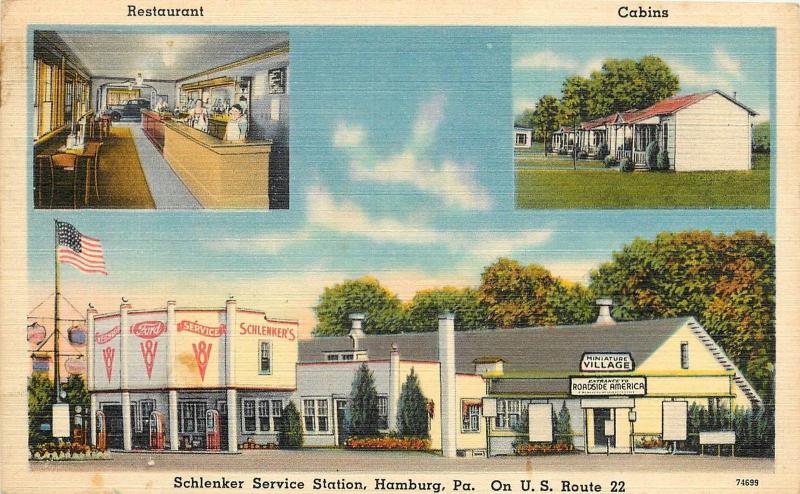 Linen Postcard; Schlenker Service Gas Station, Hamburg PA, US Route 22, Unposted