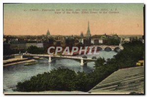 Postcard Old Paris Panorama of the Seine to the Eiffel Tower taken