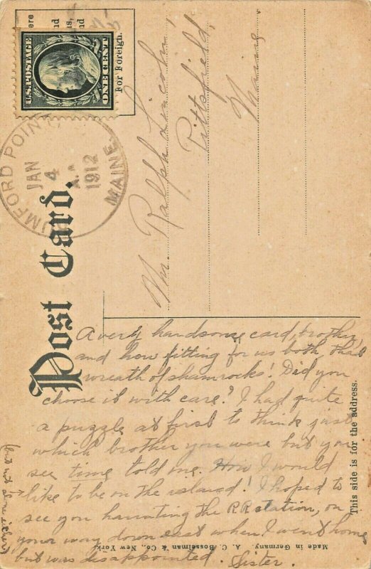 RUMFORD FALLS MAINE~BOARDWALK SNOW WINTER SUNSET-LOWER FRANKLIN ST~1912 POSTCARD