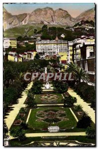 Menton Old Postcard Public Garden and the Mountains of St. Agnes