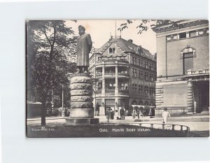 Postcard Henrik Ibsen Statue Oslo Norway