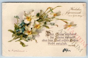 c1890s German Isaiah 40:8 Bible Quote Trade Card Birthday Congratulations C53