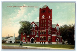 c1950's Wright County Court House Building Tower Clock Clarion Iowa IA Postcard