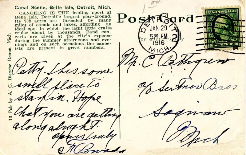 MI - Detroit. Belle Isle, Canal Scene