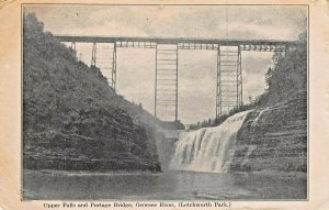 LETCHWORTH PARK NY~GENESEE RIVER-UPPER FALLS & PORTAGE HIGH BRIDGE POSTCARD