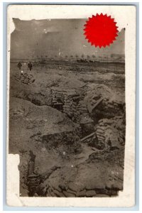 Europe Postcard Trenches c1910 WW1 Red Round Stamp Unposted RPPC Photo