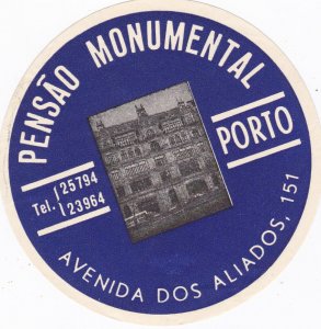 Portugal Porto Pensao Monumental Blue Vintage Luggage Label sk2808