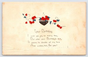 Happy Birthday E Weaver Signed, Flowers in Pot Illustration Postcard c1926  P5