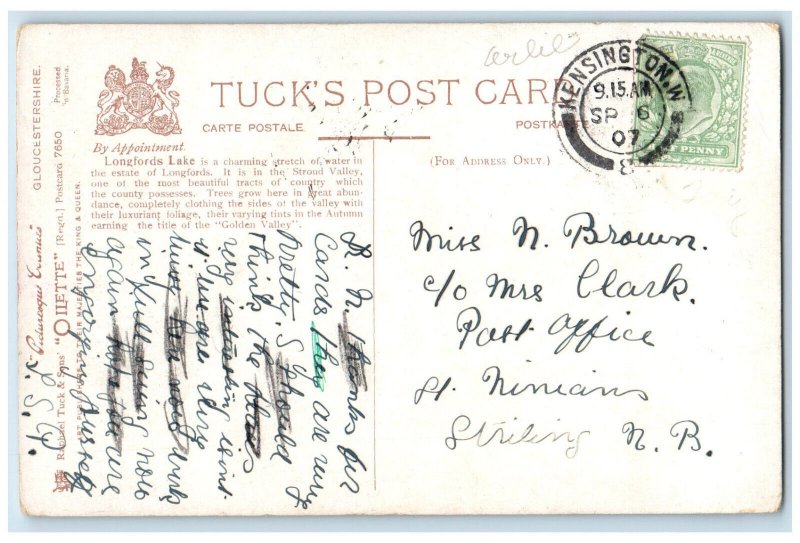 1907 Longfords Lake Near Stroud Valley Gloucestershire Oilette Tuck Art Postcard