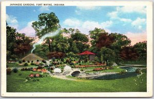 Japanese Garden Fort Wayne Indiana IN Landscape Trees and Lake Postcard