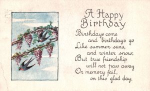 Vintage Postcard 1917 A Happy Birthday Friendship Greetings & Wishes Birds