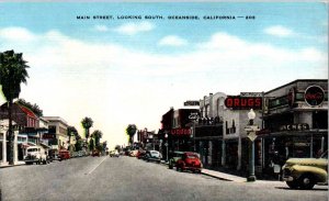 Oceanside, California - Kelly's Drug Store on Main Street - c1940