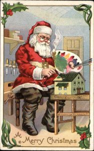 Christmas Santa Claus Paints Doll House Stecher Embossed c1900s-10s Postcard