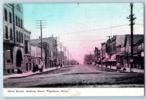 Pipestone Minnesota MN Postcard Olive Street Looking West Buildings 1909 Antique