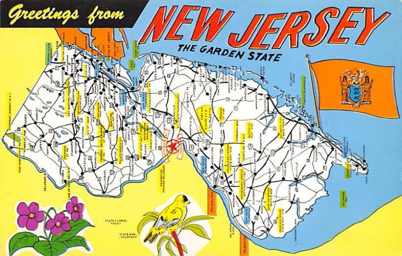 Greetings from New Jersey USA Map Unused 