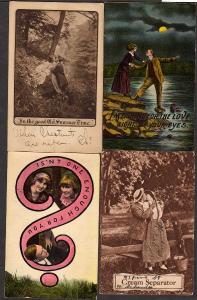 Lot 6 Vintage Lovers Postcards Fishing For Love Cream Separator Question Mark