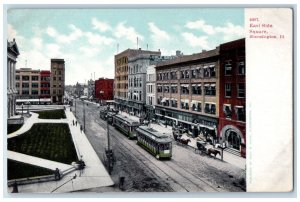 c1905 East Side Square Streetcar Trolley Exterior Bloomington Illinois Postcard