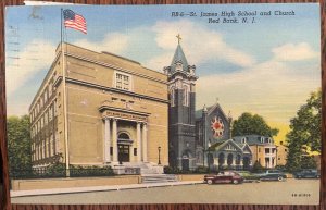 Vintage Postcard 1953 St. James High School and Church, Red Bank, N.J.