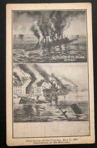 Mint USA Picture Postcard PPC Destruction Of The Virginia & Merrimac 1862