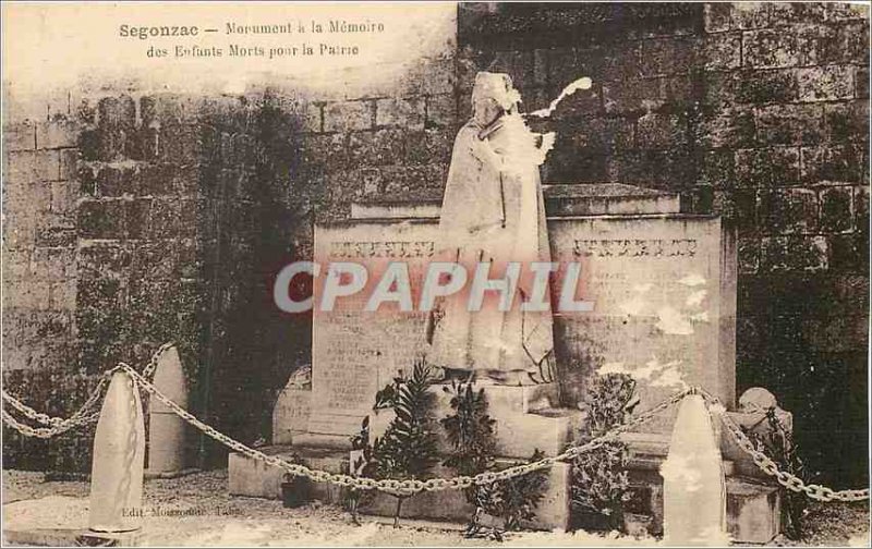 Postcard Old Segonzac Monument to the Memory of the Dead Children for the Hom...