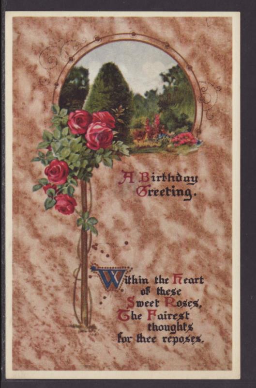 A Birthday Greeting,Roses,Scene Postcard