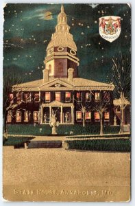 1911 ANNAPOLIS MARYLAND STATE HOUSE EMBOSSED GOLD MOONLIGHT ANTIQUE POSTCARD