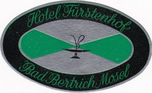 Germany Bad Bertrich Hotel Fuerstenhof Vintage Luggage Label sk3217