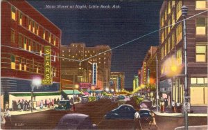 Little Rock, AR Arkansas  MAIN STREET SCENE~Night SEARS STORE ca1940's Postcard
