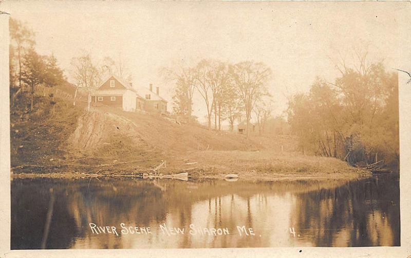 New Sharon ME River Scene in 1916 RPPC Postcard