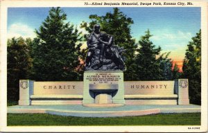 Alfred Benjamin Memorial Swope Park Kansas City MO Missouri Linen Postcard VTG 