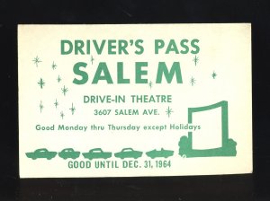 1964 Salem Drive-In Theatre Driver's Pass, Dayton, Ohio/OH