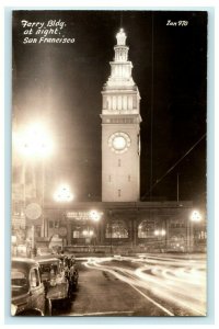 1940's Ferry Building at Night Zan San Francisco CA Vintage RPPC Photo Postcard 