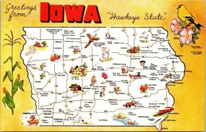 Vintage Greetings From Iowa Map Hawkeye State IA Postcard